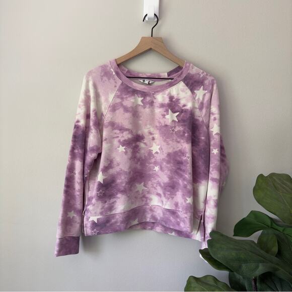 Wildfox Star Print Sweatshirt Crew Neck Long Sleeve Slit Hem Casual Stretch EUC - Picture 1 of 10